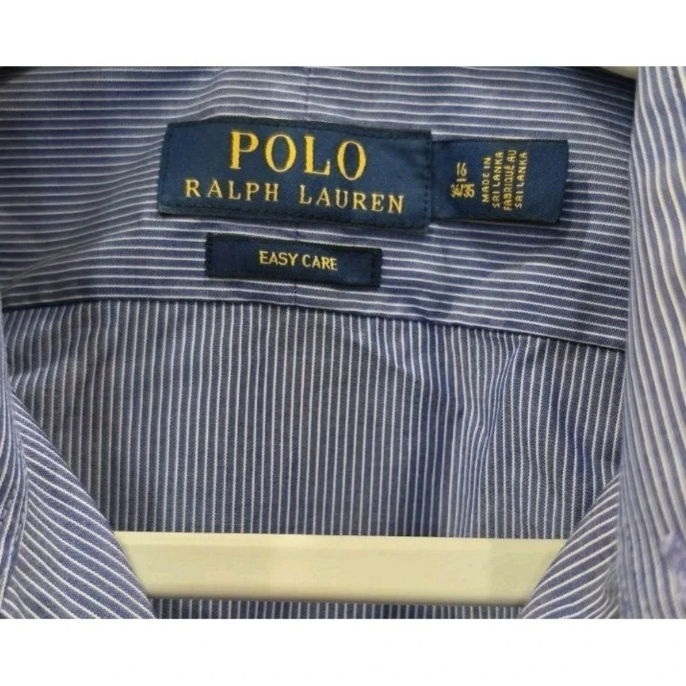 Polo Ralph Lauren Blue Stripe Shirt Classic Preppy Old Money SZ 16 34/35 Coastal